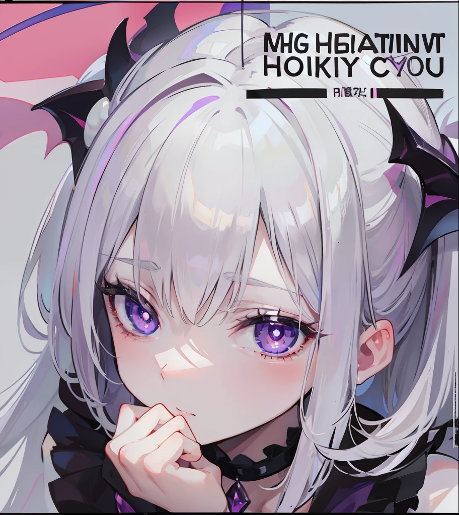 Creamy white hair，Deep purple pupils，Cute and seductive succubus girl