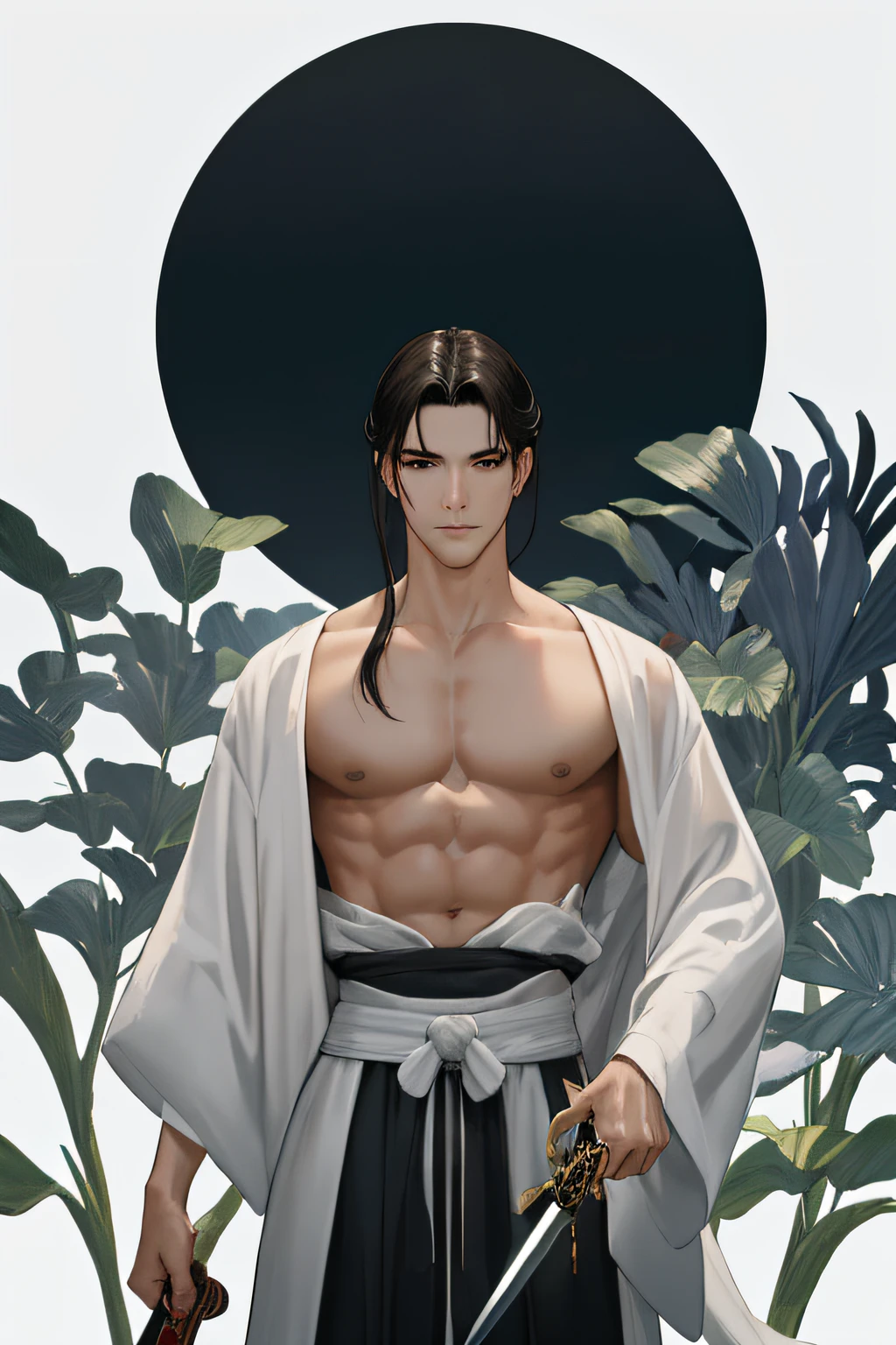 NSFW, obra-prima, melhor qualidade, ultra-detalhado, semi-realista, detailedfacialfeatures, 2man,usando roupas velha wuxia chinesa,cabelos negros compridos , olhos negros,manly,forte,Standing holding a great old sword
