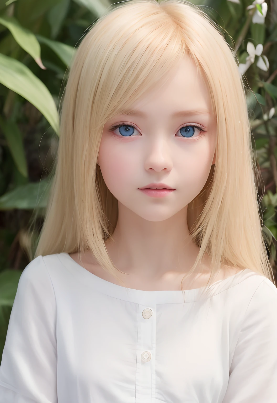 RAW Photography、(((Portrait of extreme beauty)))、((Glowing white skin))、女の子1人、18-year-old cute beautiful girl、((Lustrous light natural blonde hair))、[blue eyess]、silky fine hair、stright long hair、eye liner、bangss、Hair between the eyes、A slight smil、((​masterpiece、top-quality、ultra-detailliert、Film Light、intricate-detail、hight resolution、8k、ighly detailed))、细致背景、8k uhd、Digital SLR、Soft Light、hightquality、Film Grain、Shallow depth of field、natural soft light、（perfect hand）、Perfect beautiful face、a sailor suit