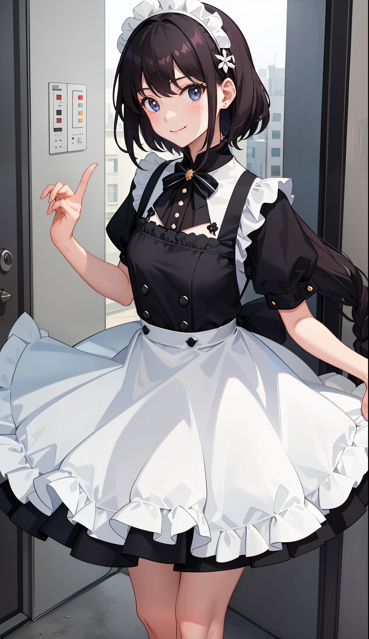 white skirt,black hair, twintails, white skirt,white pantyhose,corset, 8K, masterpiece,detailed halo,16 years old highly detailed face,medium breast,solid circle eyes,wing on the waist,purple eyes,god ray,detailed shading,depth of field BREAK angry, :o, blush, flipping skirt, skirt lift, self lift, from below