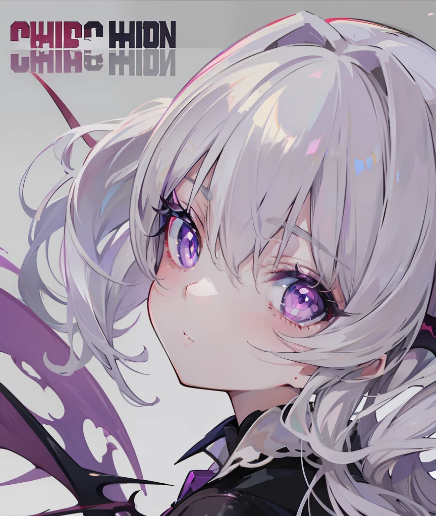Creamy white hair,Deep purple pupils,Cute and seductive succubus girl