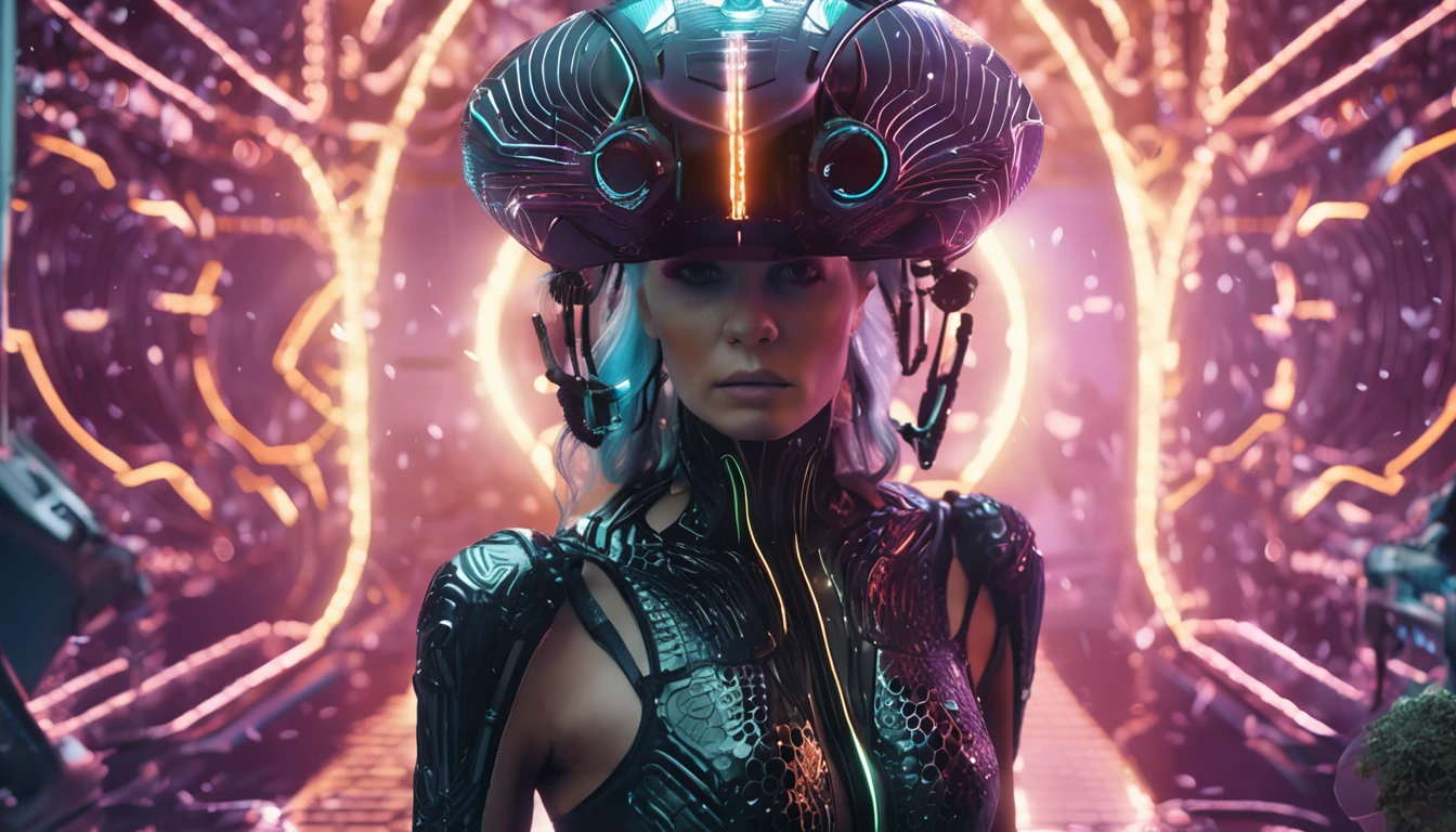 (professional 3d render:1.3) af (Realistic:1.3) most beautiful artwork photo in the world, woman wearing an ornate curved mask and black patterned and contoured organic costume with ornate glass dome visor, organic surrounding flowers and plants, dynamic glamor pose holding exquisite engraved space gun, alien woman, as a futuristic heroine, vespertine, futuristic clothing and glass, movie still, fashionable futuristic woman, H.R.Giger, Simon Stalenhag, female alien, alien girl, of a futuristic white european blonde woman. avante garde design stylings inspired by yellow and black squares and curves(Intricate:1.4), decadent, (Highly detailed:1.4), Digital painting, rendering by octane, art stations, concept-art, smooth, Sharp focus, illustration, Art germ, (loish:0.23), wlop ilya kuvshinov, and greg rutkowski and alphonse mucha gracias, (Global illumination, Studio light, volumettic light), heavy rain, wet surface textures, pouring rain, rain drops, lotr, fantasy, elf, full body, ((Dark city background:1.3)),CGSesociety,art stations