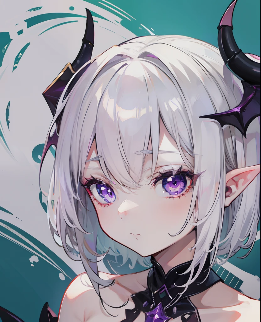 Creamy white hair,Deep purple pupils,Cute and seductive succubus girl