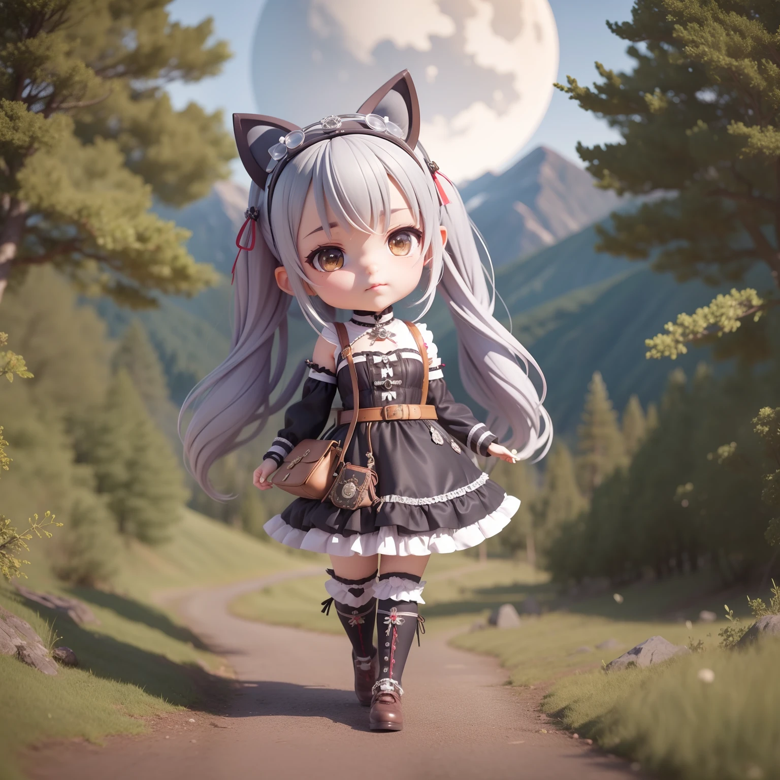 chibi 3d))) (Best Quality), (masutepiece) Chibi Anime Deformed Style//Gray wolf ears,fullmoon,Mountain ridge in the background,Stars of the Galaxy, Jurun ta Dress, Gothic loliThe costume, Lolita, er skirt, Cosplay, Anime, large size, Girl in the forest, Sweet Lolita, haorloves, Sash belt, Sock Gifts, gothic dress, Cross-dressing, Maid costume, Christmas, Halloween, Cute, Bethline Leg Pouch, Hip Bag, Shoulder bag, Steampunk Waist Bag, Halloween, Cosplay, backpack, plein air, bicycle, motor bikes, skull, Stylish