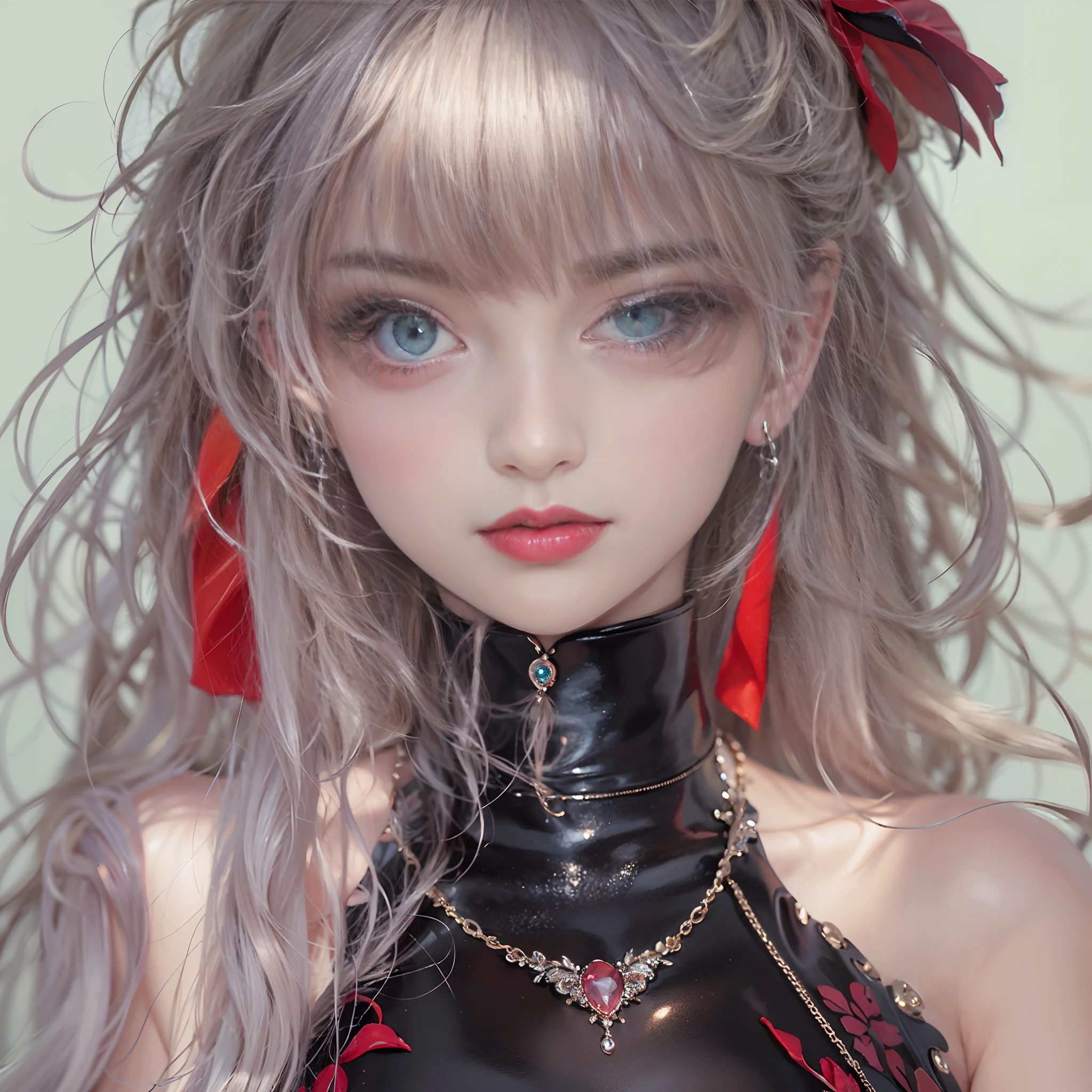 ((​masterpiece:1.4)、(top-quality:1.4)、(reallistic:1.7))、a beauty girl、Super sexy daughter、Super beautiful girl、1girl in、Glossy luxury latex、Luxury Latex Bodysuit、By Luis Royo、age19、Super Ultra Ultra Bikini、beautiful countenance、kawaii faces、Beautiful udder、Beautiful ass、A detailed eye、beautidful eyes、Raw photo、red-lips、Red high heels、a choker、a necklace、耳Nipple Ring、