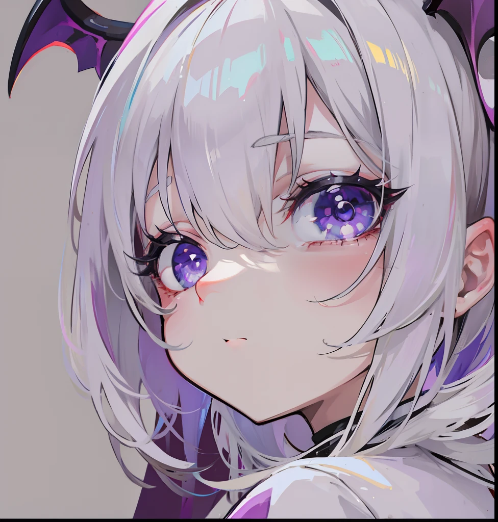 Creamy white hair,Deep purple pupils,Cute and seductive succubus girl