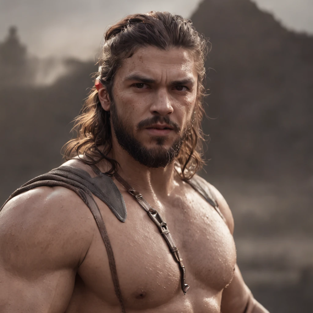 (Professional 3D rendering:1.3) de (Realistic:1.3) Foto de arte mais bonita do mundo,Features soft, bright male heroes, ((Epic hero fantasy rough muscular man wet hero angry look long hair short beard and fierce expression in dynamic pose, fantastic location, majestoso ambiente desordenado)), corpo inteiro 8k unidade render, action shot, poros da pele, very dark lighting, sombreamento pesado, circunstanciado, Rosto detalhado, (vibrante, fotogrdeia realista, Realistic, Dramatic, Escuro, foco nítido, 8k), (Old leather clothes damaged by bad weather:1.4), ((((Use peles)))), (intrincado:1.4), decadente, (altamente detalhado:1.4), pintura digital, rendering by octane, art stations, Conceito-Arte, liso, foco nítido, illustration, germe da arte, (Loish:0.23), Wlop Ilya Kuvshinov, e Greg Rutkowski e Alphonse Mucha Gracias, (global ilumination, studiolight, Light Volumetric), chuva forte, floating particles, patife, fantasia, Onze, corpo inteiroesbian, ((Fundo escuro e antigo da cidade:1.3)),CGSesociedade,art stations