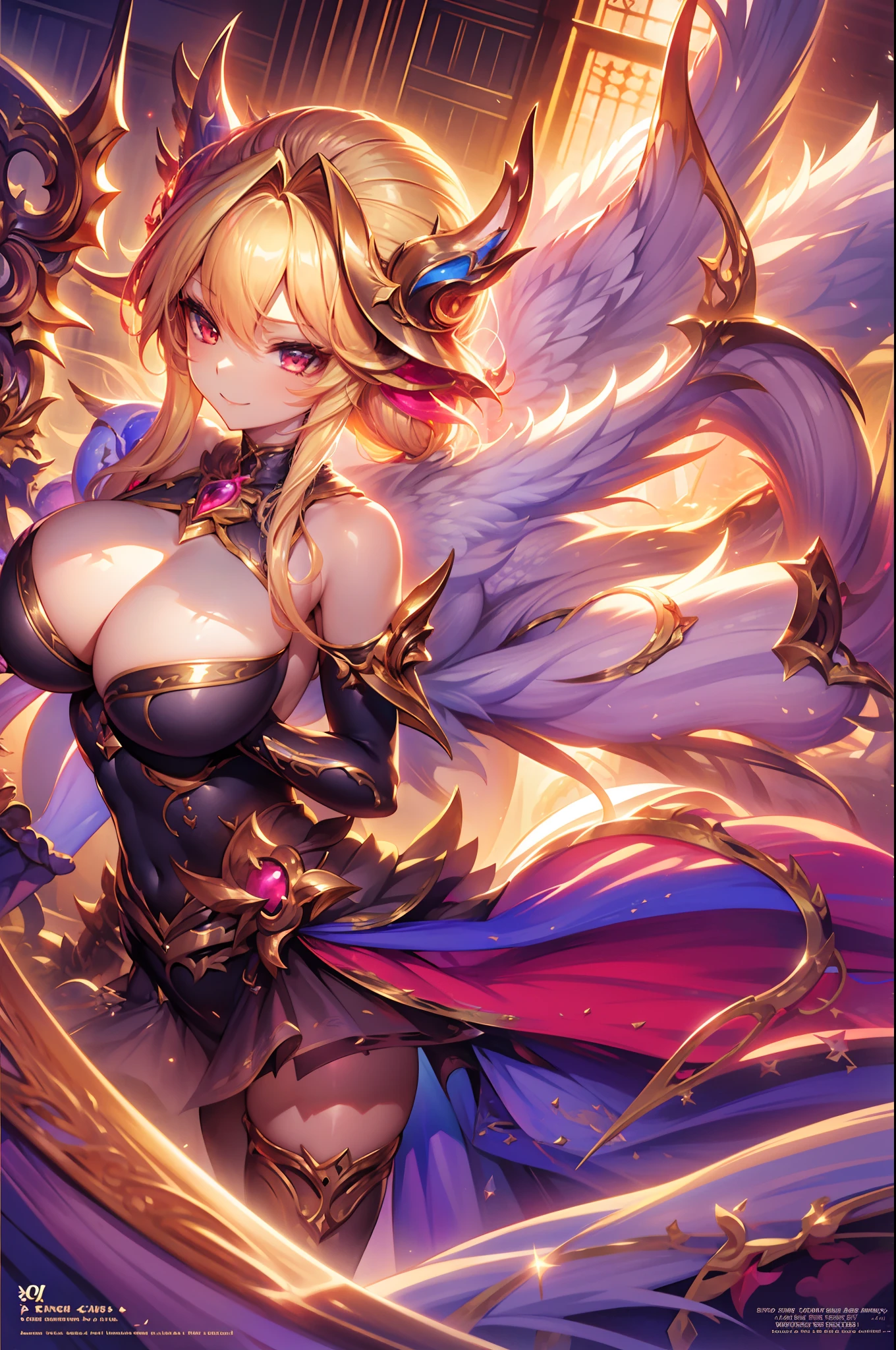 Sierra anime goddess, angel knight girl, Detailed key anime art, LE SSERAFIM, queen of dragons, shadowverse style, high detailed official artwork, beautiful fantasy anime, Official art, detailed anime art, Detailed anime artwork, Light Novel Cover Art, ethereal anime, Dragon Girl, mystical atlantean valkyrie (((Colossal tits)))+++++++++ Smile White Stockings