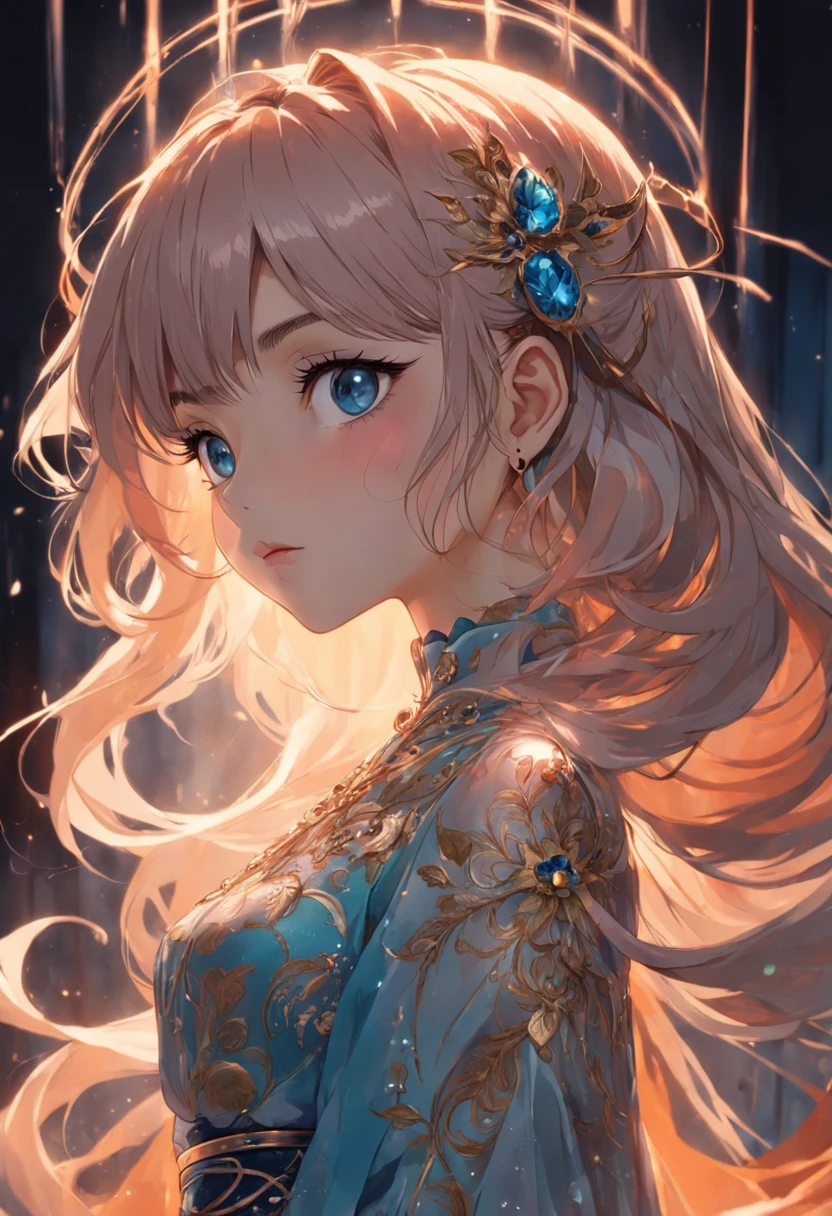 "grande qualidade, incredible details, obra-prima, A very delicate and beautiful illustration, retrato de alto contraste, penteado deslumbrante, lighting dramatic, fundo misterioso, cores vibrantes, vestido elegante, olhar sedutor, intense expression"