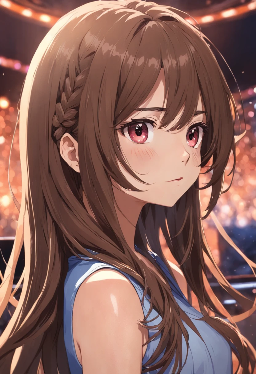 1girl,sozinho,master part,best quality,ultra-detalhado,(brown hair:1.1),cabelo soprado,(detalhes do cabelo:1.1),fundo em tons de cinza,(Excelente cor do cabelo:1.1),Realistic,Realistic hair,Photos taken with Sony cameras,Cabelos brilhantes,(facing the audience:1.1),fundo simples,(the hair is all on a shiny surface:1.3),detalhes finos da linha do cabelo,(Destaques do cabelo:1.2),(Destaque da linha do cabelo:1.1),(Ponta de cabelo em destaque:1.2),(foto de meio corpo:1.3),(parte superior do corpo:1.2),(Da cintura para cima:1.2),(cor de gradiente leve:1.2),model of hair salon,fundo com contraste com o cabelo,Poros faciais,maquiagem,