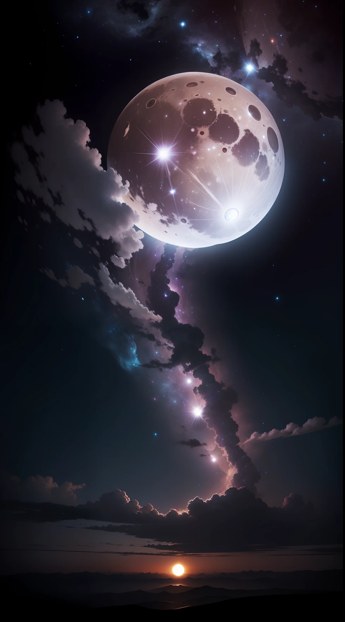 full moon, magellanic clouds background