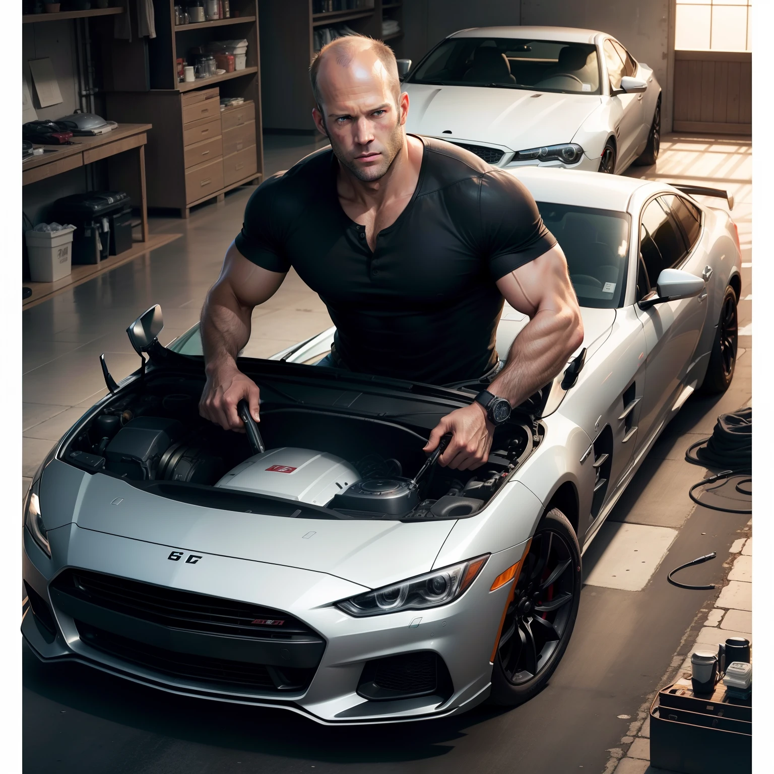 high-level image quality、a picture、Jason Michael Statham、Car engine servicing