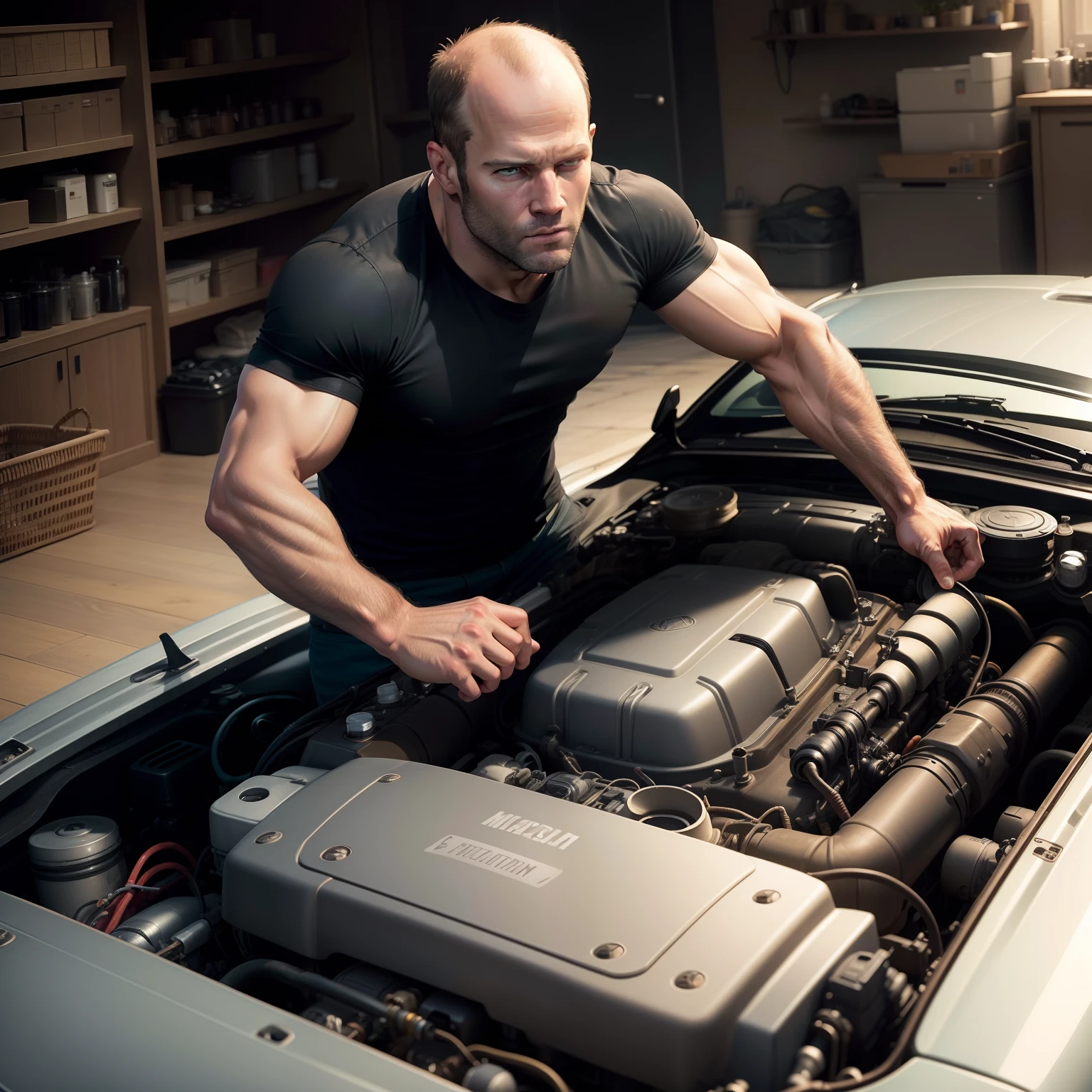 high-level image quality、a picture、Jason Michael Statham、Car engine servicing