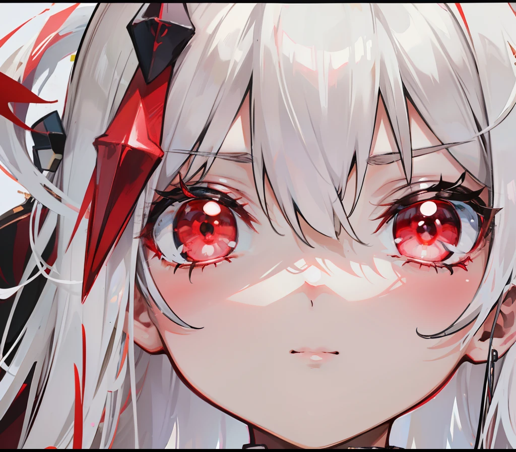 Creamy white hair，Crimson pupils，Bigchest，Red and white clothes，Cute and cute rune cultivation girl