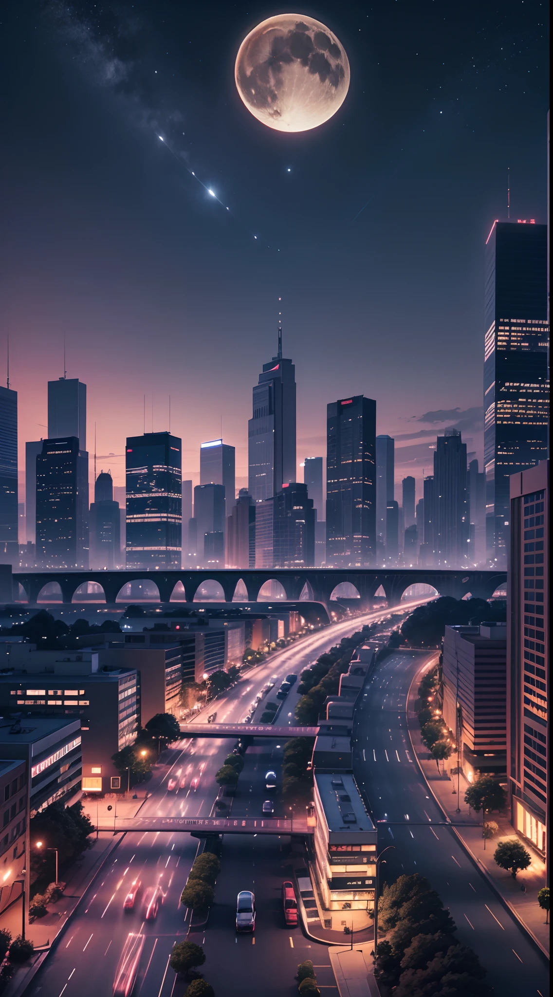 city night scene,Bustling,optic,shadowy,Award-Awarded,themoon,Ultimate beauty,8K,Wallpapers