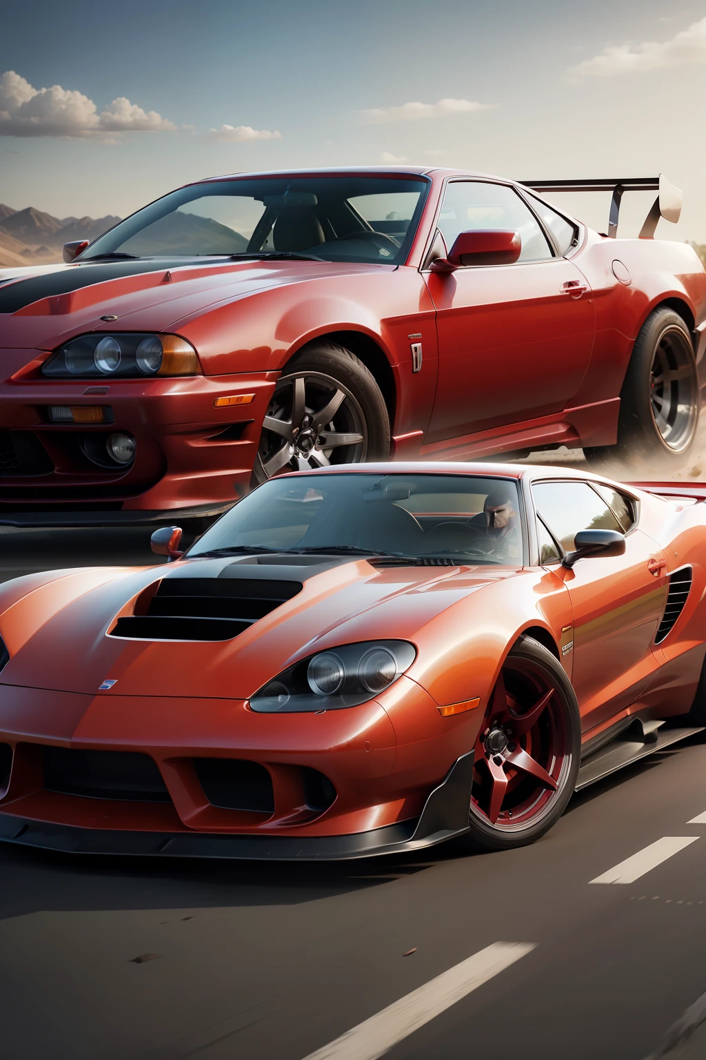 make a poster of the movie Fast and Furious , plus a sport red car