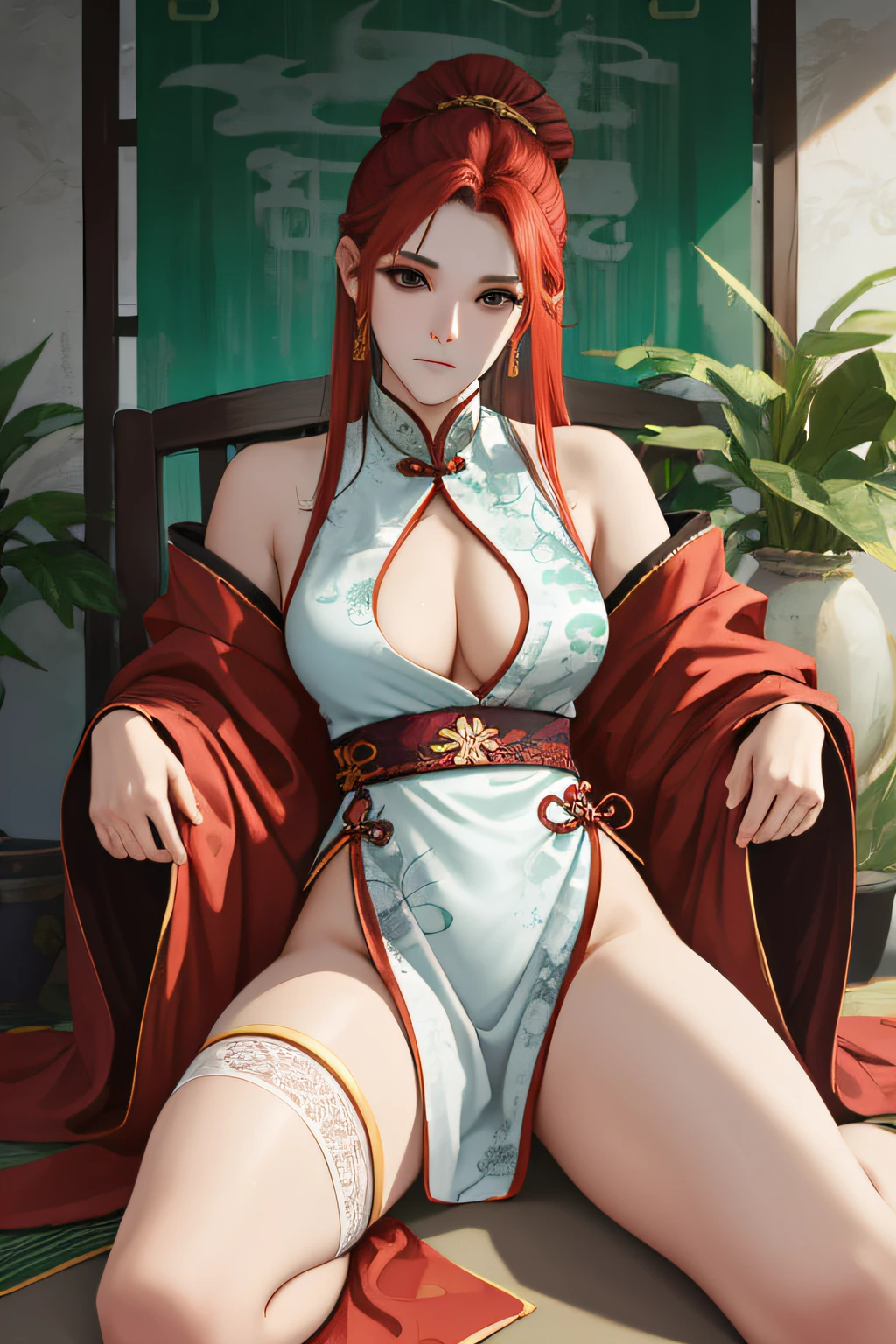 NSFW, obra-prima, melhor qualidade, ultra-detalhado, semi-realista, detailedfacialfeatures, 2woman,usando roupas velha wuxia chinesa,cabelos carmesim compridos , olhos negros,voluptuosa,sensual e sexy,muito bonita,grandes mamas quase sendo exibida,corpo perfeito,Xiaoao jianghu asia invincible ancient costume chivalrous expert costume wuxia female red female costume