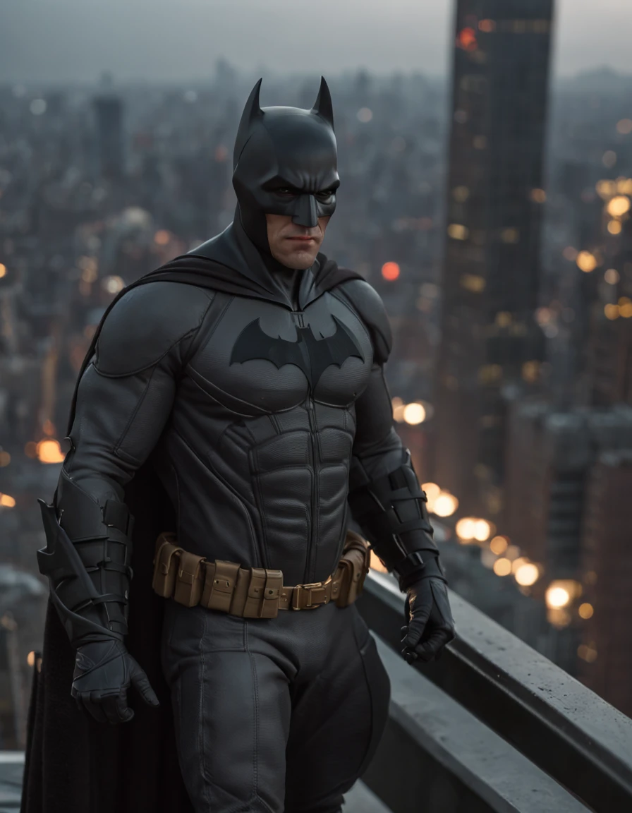 A batman on top of a gotham skyscraper, cena de filme 8k tema escuro, ::n_ desenho, Imperfection, baixa qualidade, boneco, jogo, anime, texto, assinatura