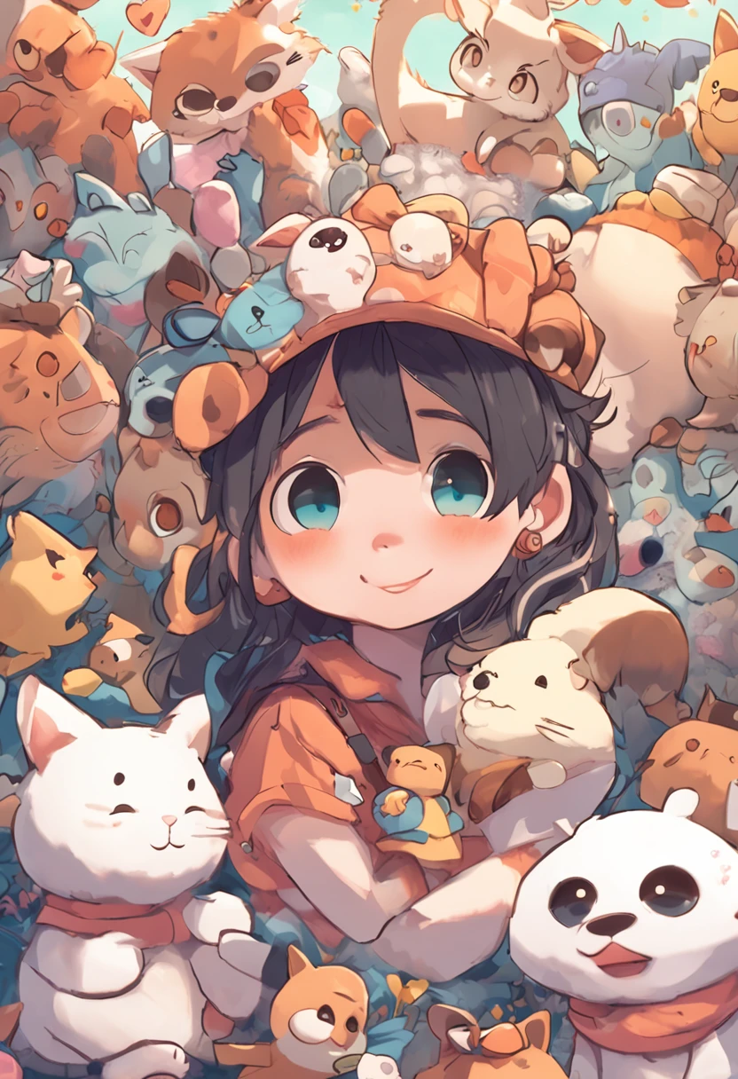 Anime girl with lots of stuffed animals and cats, cute detailed digital art, Poe Ryan Yee, Beautiful Art Style, Adorable Digital Painting, beautiful digital art, Cute detailed illustration, digital anime illustration, 3D rendering of official art, Official art of high detail, Official illustration of the character, anime stylized, kawaii hq render, pokemon art style, cute illustration, detailed fan art