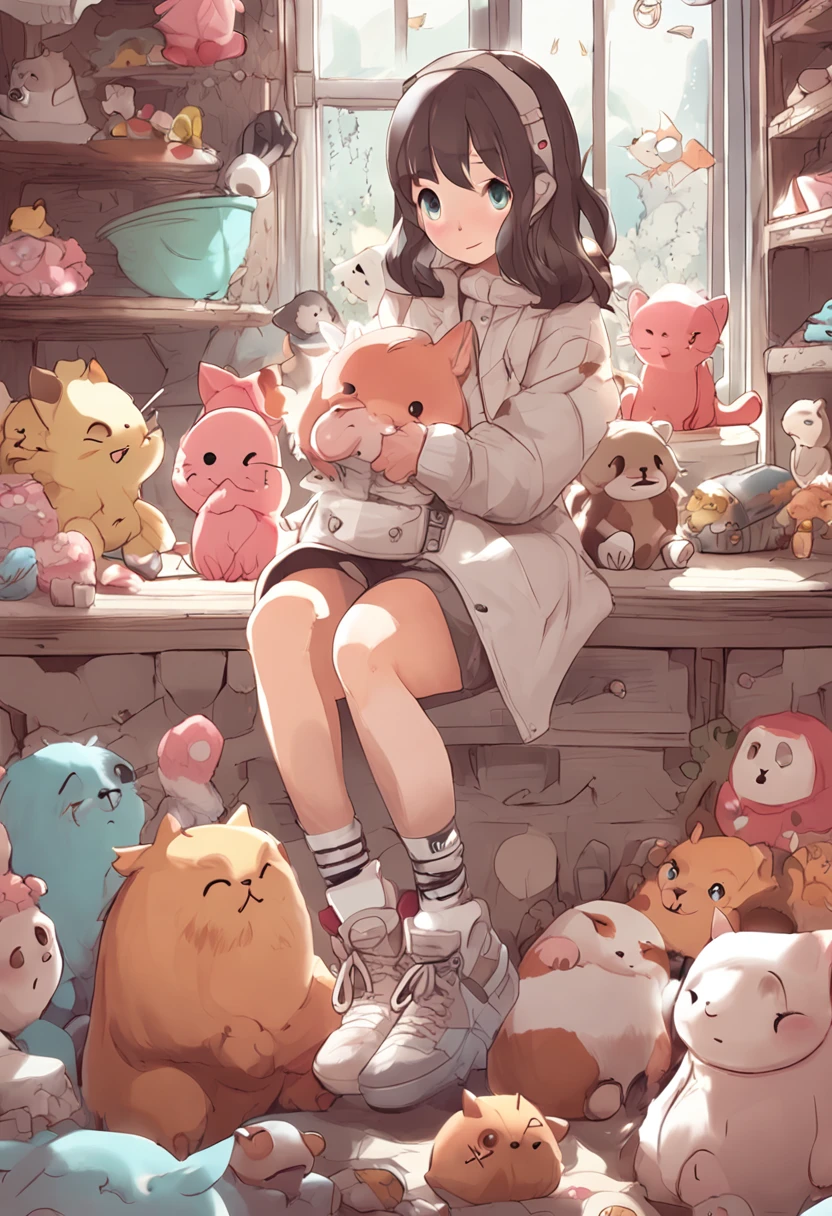Anime girl with lots of stuffed animals and cats, cute detailed digital art, Poe Ryan Yee, Beautiful Art Style, Adorable Digital Painting, beautiful digital art, Cute detailed illustration, digital anime illustration, 3D rendering of official art, Official art of high detail, Official illustration of the character, anime stylized, kawaii hq render, pokemon art style, cute illustration, detailed fan art