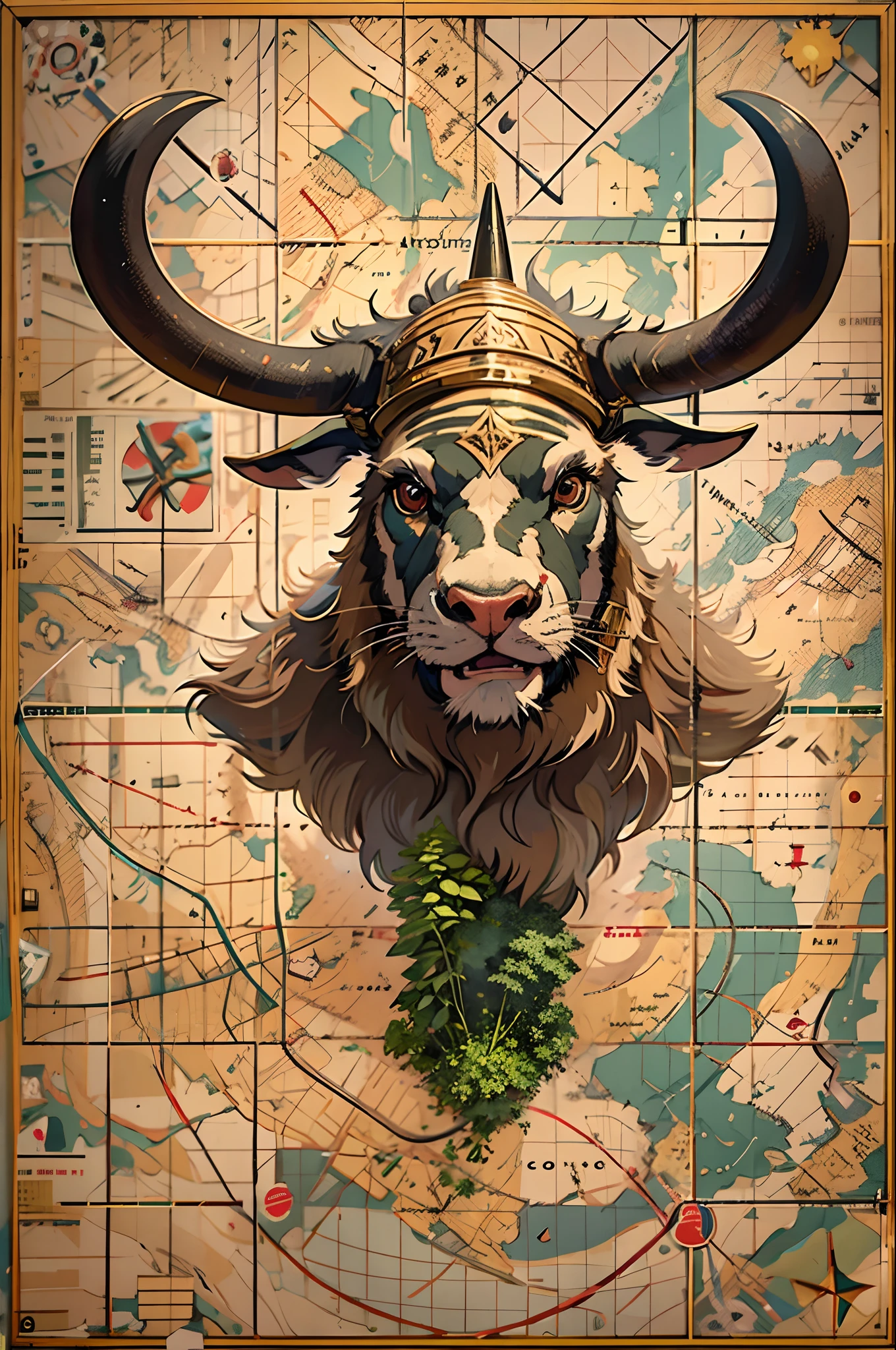 Minotauro , 8k, Realismo, Map studios, obra-prima, melhor qualidade, Arte Oficial, illustration, Linha clara, (Fresco_cor), perfect compositio, Absurdo, fantasia, focado"