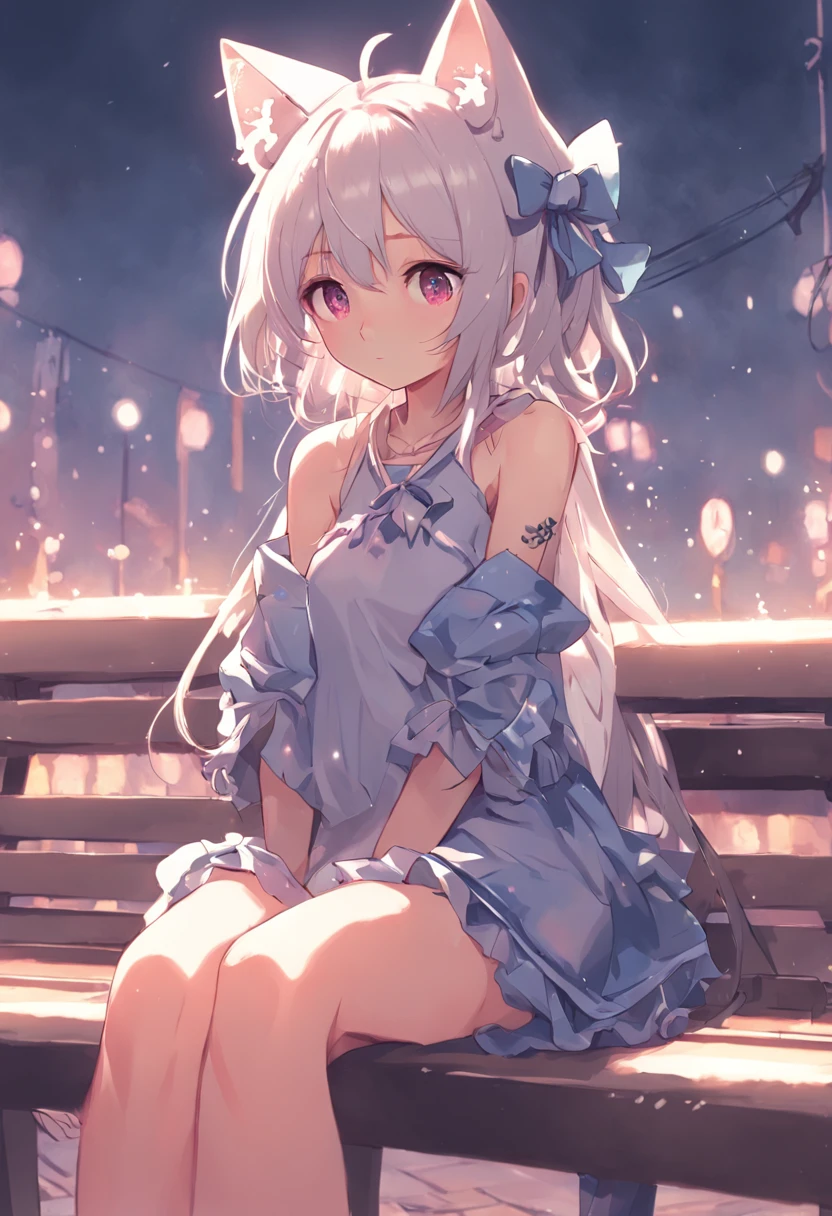 Best Quality, Highly detailed, masutepiece, ultra-detailliert, (reality: 1.2), 1 girl, (White background), Simple background, Delicate eyes, Silver hair, Purple eyes, hair_ornament detached, (White off-the-shoulder shirt: 1.3), Long hair, spiky_Ears, diadems_braid, deadpan, Straight hair, (++ Sitting: 1.2), Room,