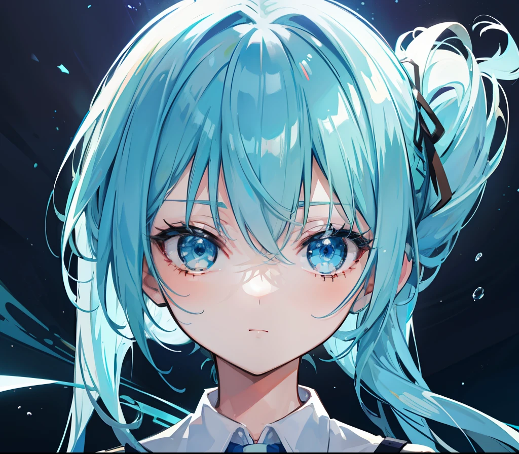 lightblue hair,dual horsetail,Blue pupil,Green and white school uniforms,A cute cute girl