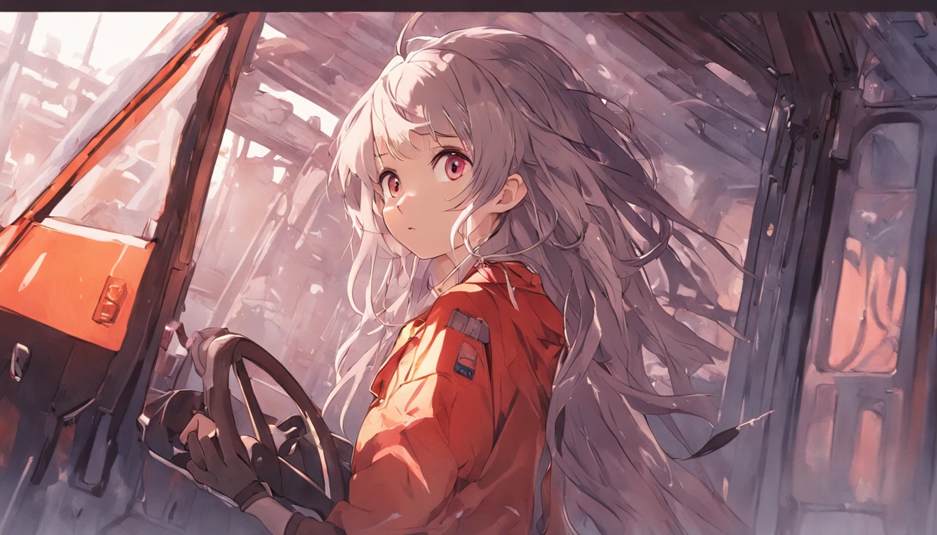 Photo, femele(22)、 Female mechanic working on a railway, Cute, There are colored contacts in her eyes、校服、 Perform vehicle maintenance, Full body , in autumn
