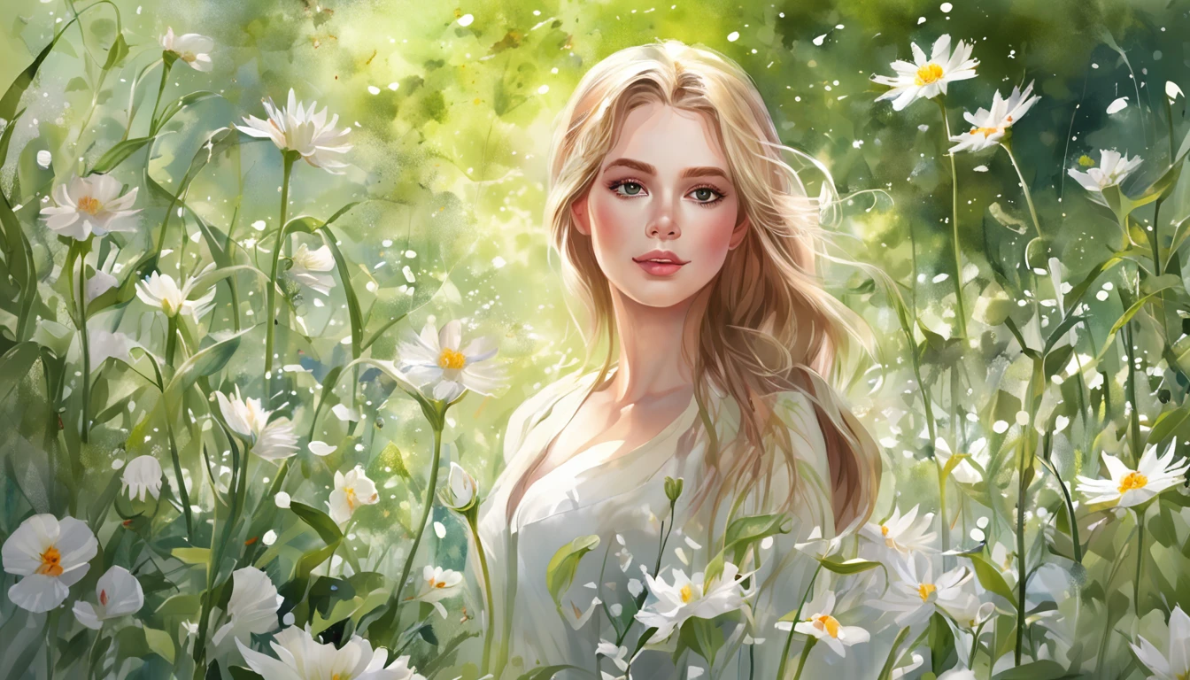 Beautiful portrait of a beautiful  girl in Lily of the valley field, Full body, Science fiction,Accessories for shoes、 A detailed eye, Art Station, Sharp Focus, Photorealsitic, 35 mm, Ultra Detail, 4 k, radiant light