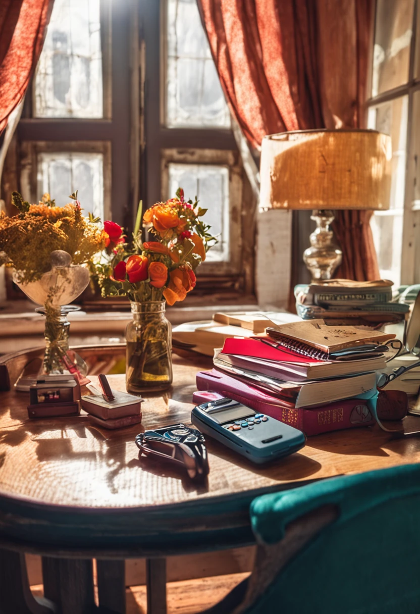a table with a notebook, a pen and a phone
