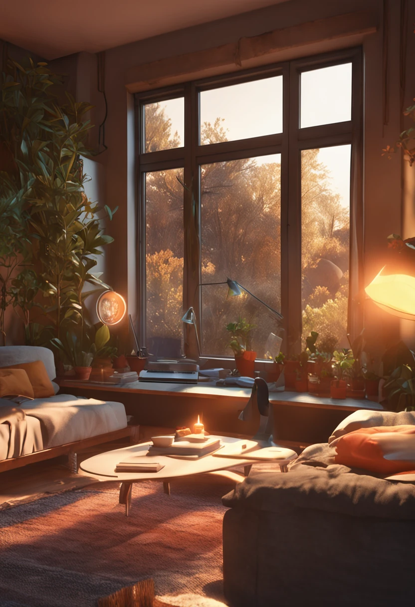 a person sitting comfortably in a warm and peaceful environment in their own home, with a laptop open in front of them. The laptop screen displays a serene and inspiring nature scene