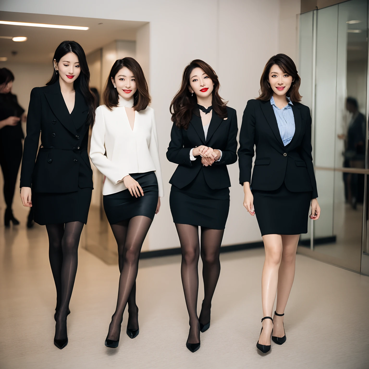 high quarity,best qualtiy,Full body like,refined face,Nice face,Long whit hair,being thin,stockings,lacepantyhose,Tight suit,Office Lady Uniform,perfect body type,high-heels,Raised sexy,Bigchest,Tight skirt,in a office,Colossal tits,The shirt,Three beautiful Korean women,Exposing her breasts,long legged,Thin leg,
