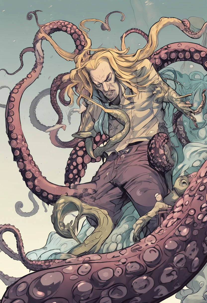 homem alto e musculoso, with a dark skin and blonde hair combed into eight tentacles, that resemble the tentacles of a squid. Your eyes have a clear and distinctive color, He is the jinchuriki of Hachibi, a Besta com Cauda de Oito Caudas, which gives him immense strength and special abilities. He is a master at using a unique fighting style called "Blade Fist Kenjutsu", que envolve combinar o uso de sua espada com o chakra da Bijuu, making him extremely formidable in battle. in high definition