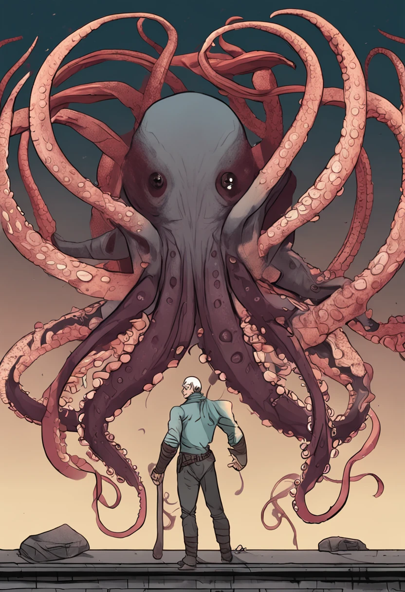 homem alto e musculoso, with a dark skin and blonde hair combed into eight tentacles, that resemble the tentacles of a squid. Your eyes have a clear and distinctive color, He is the jinchuriki of Hachibi, a Besta com Cauda de Oito Caudas, which gives him immense strength and special abilities. He is a master at using a unique fighting style called "Blade Fist Kenjutsu", que envolve combinar o uso de sua espada com o chakra da Bijuu, making him extremely formidable in battle. in high definition