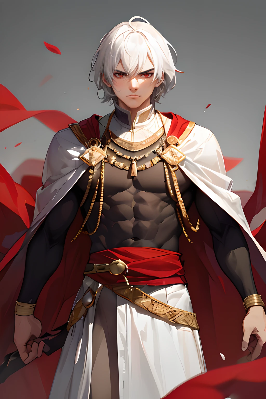 Personaje de anime con cabello blanco y capa roja sosteniendo una espada, Keqing de Genshin Impact, ojos rojos, inexpresivo, aspecto intimidante, Chico guapo en el arte de Demon Slayer, Hermoso dios masculino de la muerte, Personaje masculino de anime, Arte Casimiro, Tendencias en ArtStation Pixiv, Arte detallado del personaje de anime, beautiful androgynous prince, Deidad de pelo blanco, Zhongli de Genshin Impact, Arte Zerochan