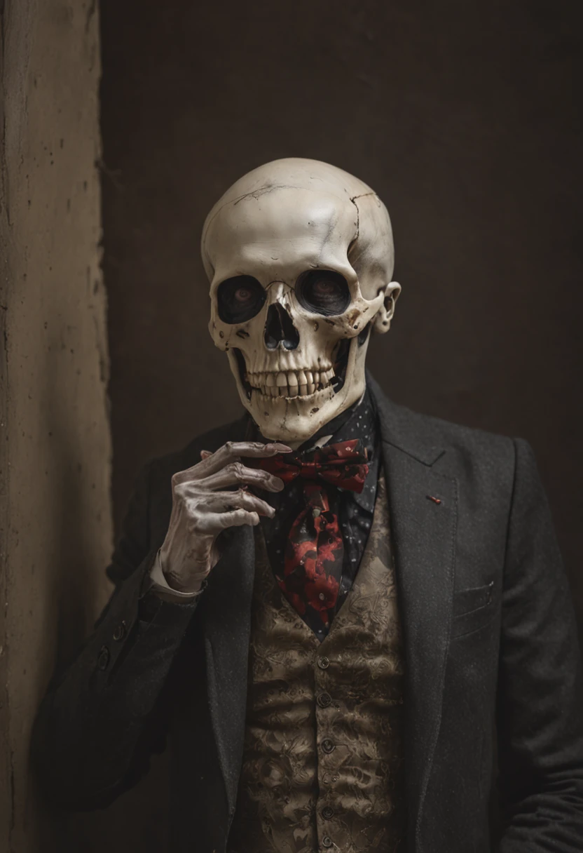There is ugliness in beauty, But there is also beauty in ugliness. Skeleton. In the style of Adrian Ghenie, Esao Andrews, Jenny Saville, Edward Hopper, surrealism, Dark Art par James Jean, Takato Yamamoto, Minimalism inkpunk