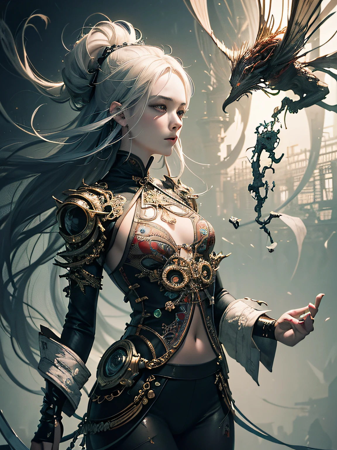 official art, unity 8k wallpaper, ultra detailed, beautiful and aesthetic, masterpiece, best quality, (zentangle, mandala, tangle, entangle), (fractal art:1.3) , 1girl, extremely detailed, dynamic angle, cowboyshot, the most beautiful form of chaos, elegant, a brutalist designed, vivid colours, romanticism, by james jean, roby dwi antono, ross tran, francis bacon, michal mraz, adrian ghenie, petra cortright, gerhard richter, takato yamamoto, ashley wood, atmospheric, ecstasy of musical notes, streaming musical notes visible