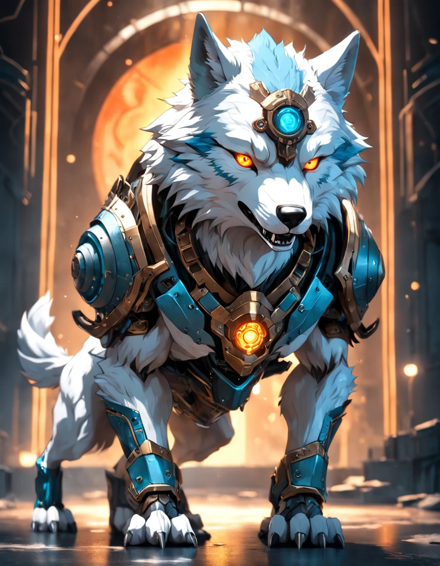 maximum quality, Dramatic lighting, menacing pose, fierce expression, epic atmosphere, (((wolf head shaped helmet))), (((full body shot))),a wolf made out of metal, cyborg, cyberpunk style, clockwork, ((intricate details)), hdr, ((intricate details, hyperdetailed)), incandescent lamps, cinematic shot, vignette, bokeh effect beckground, (canines), (full body shot).