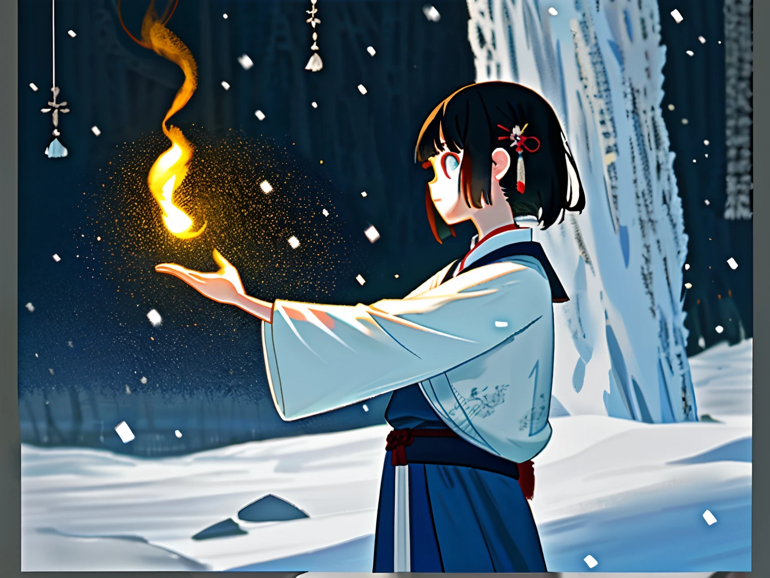 Mu Xue Wonderland,Ancient Style Girl,Flick your fingers,Slim and elegant,Thin silk,The snow is falling quietly,Classical music is picturesque。