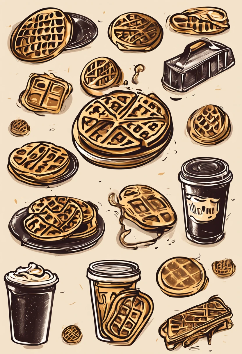 logo to waffles shop, gold and black, waffle desenho , waffle icone