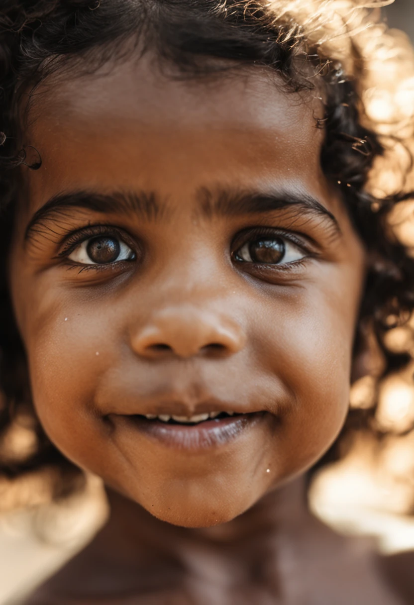 A detailed image of a happy, laughing child with open eyes, black child, 8k definition, photorealistic rendering, rich colors, using Cinema 4D.