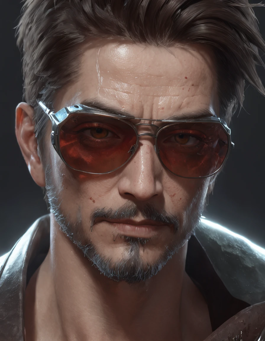 Rosto realista de RPG, cyberpunk sunglasses, ulta realista e moderno, surreal neon, Tony Stark's portrait painting of rpg champion, (((robotic jaw))),  fantasia, universo,traje futurista robotico, cabelo muito detalhado, olhos muito detalhados, rosto jovem e alegre, [elden ring|d & d] concept art, retrato rpg, octane rendering, cinematic lighthing, (sombra suave:1. 2), close up, profundidade de campo, splash art, artwork by wlop e, greg rutkowski, (extremely detailed CG unit 8k wallpaper ), trends on artstation, trends in CGSociety, alto detalhe, foco nítido, dramatic, fotorrealista::n_style drawing, Low quality imperfection, doll, game, anime