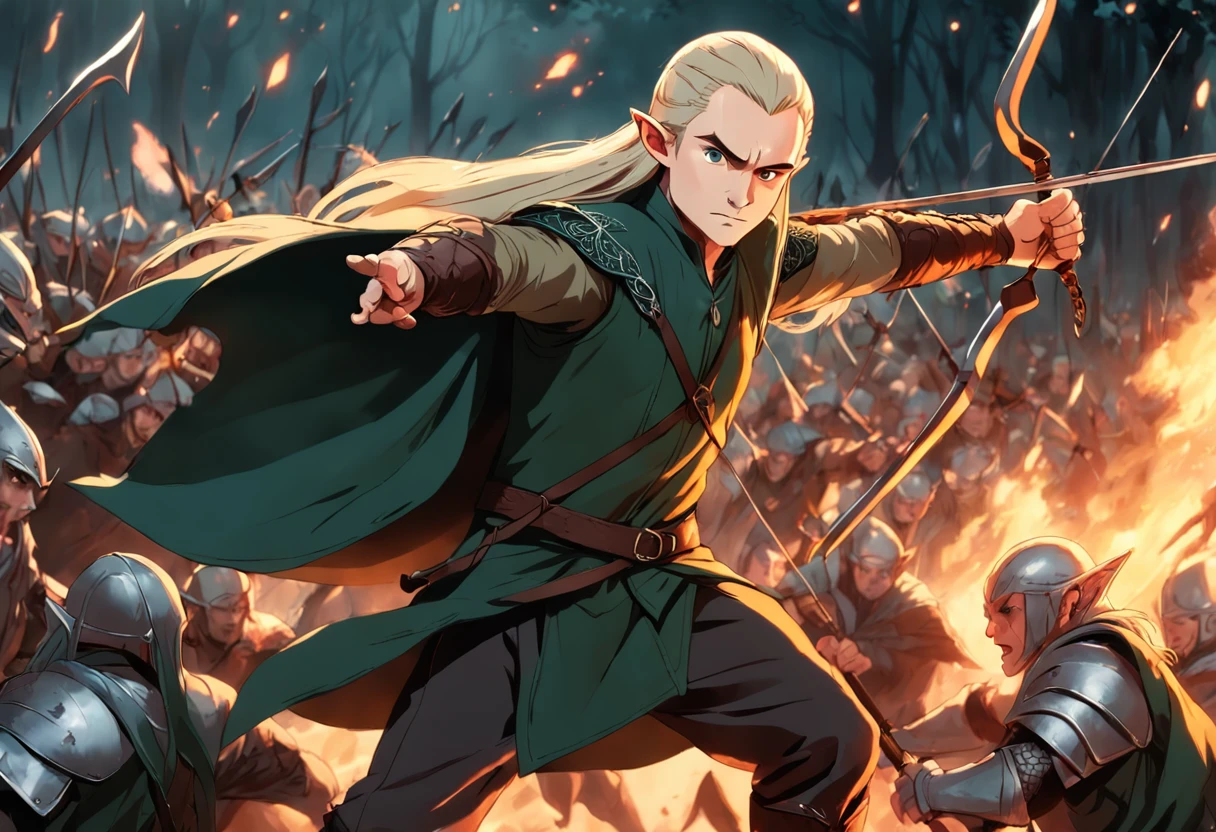 Legolas fighting the orcs in the movie The Hobbit of the Lord of the Rings