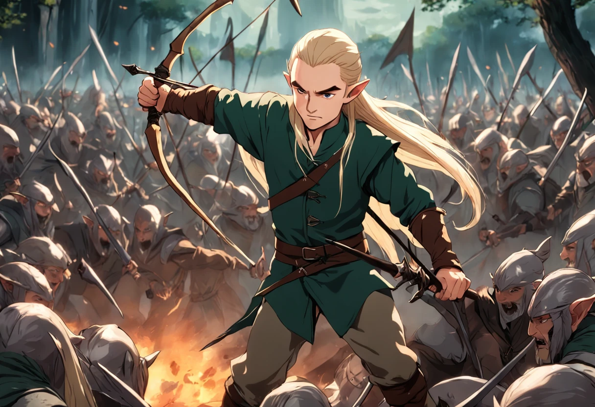 Legolas fighting the orcs in the movie The Hobbit of the Lord of the Rings