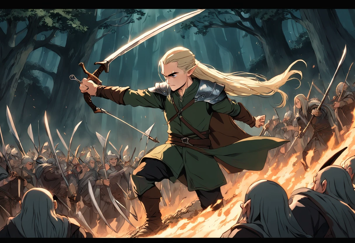 Legolas fighting the orcs in the movie The Hobbit of the Lord of the Rings