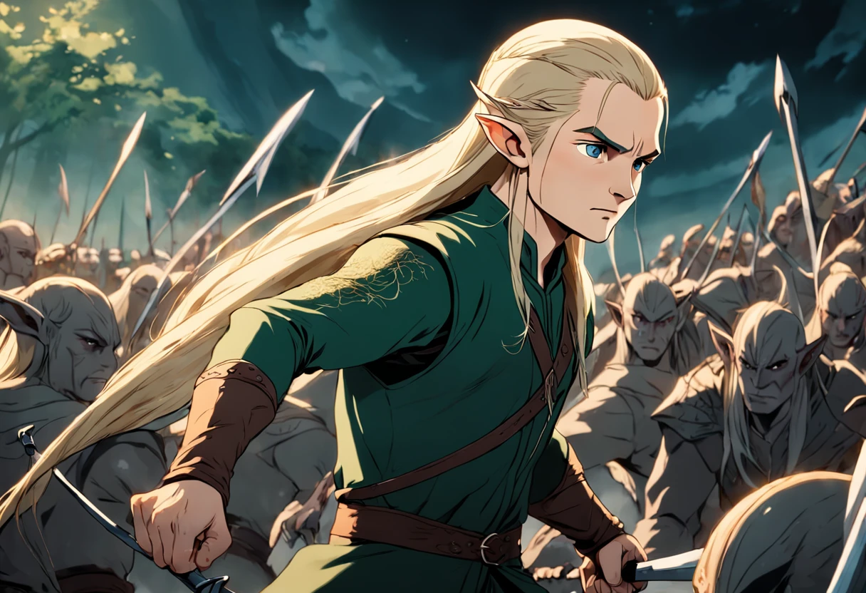 Legolas fighting the orcs in the movie The Hobbit of the Lord of the Rings