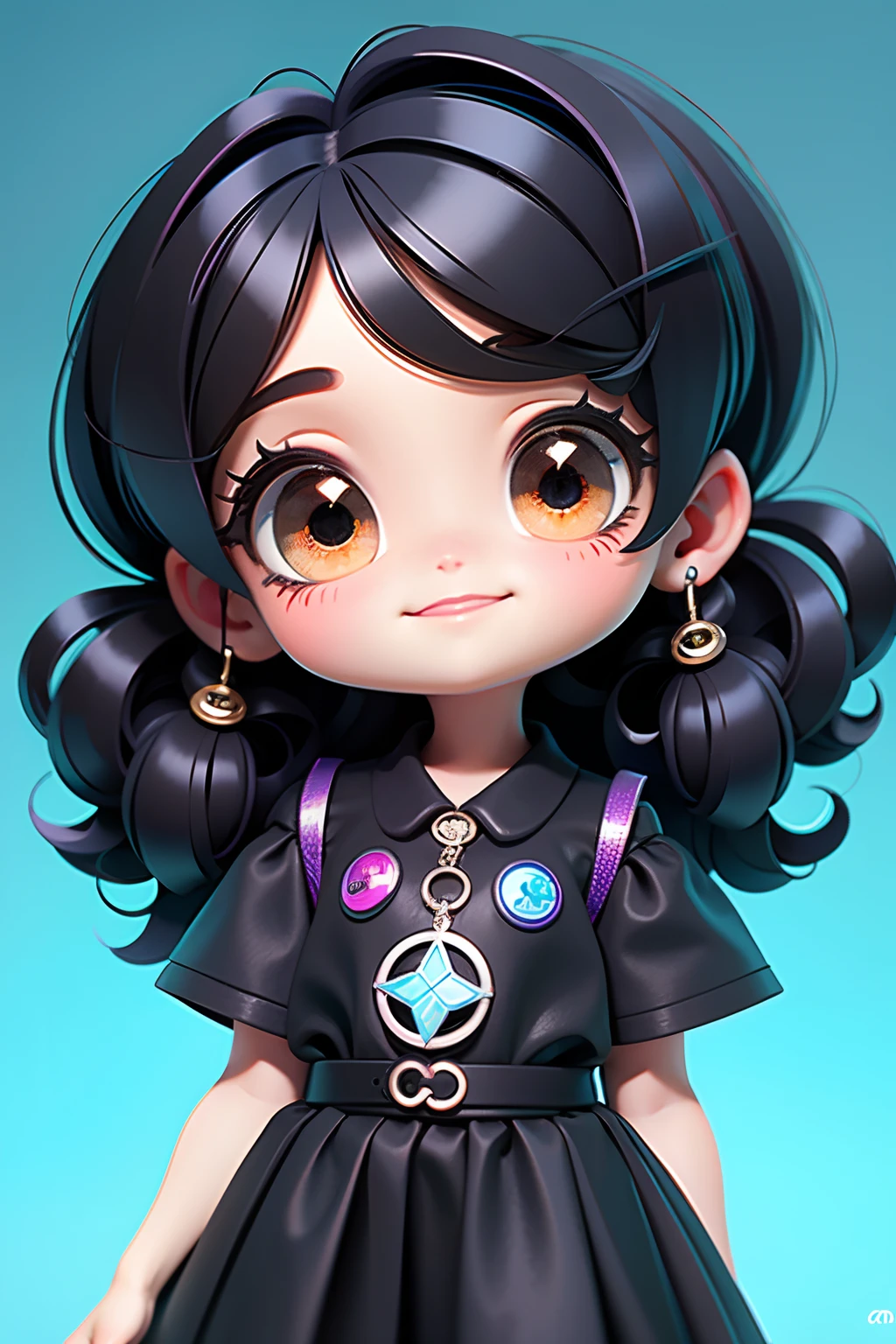 Loli Menina negra , olhos delicados e detalhados, sorriso delicado e detalhados, opalescente, Perolescente, Holographic, fundo escuro