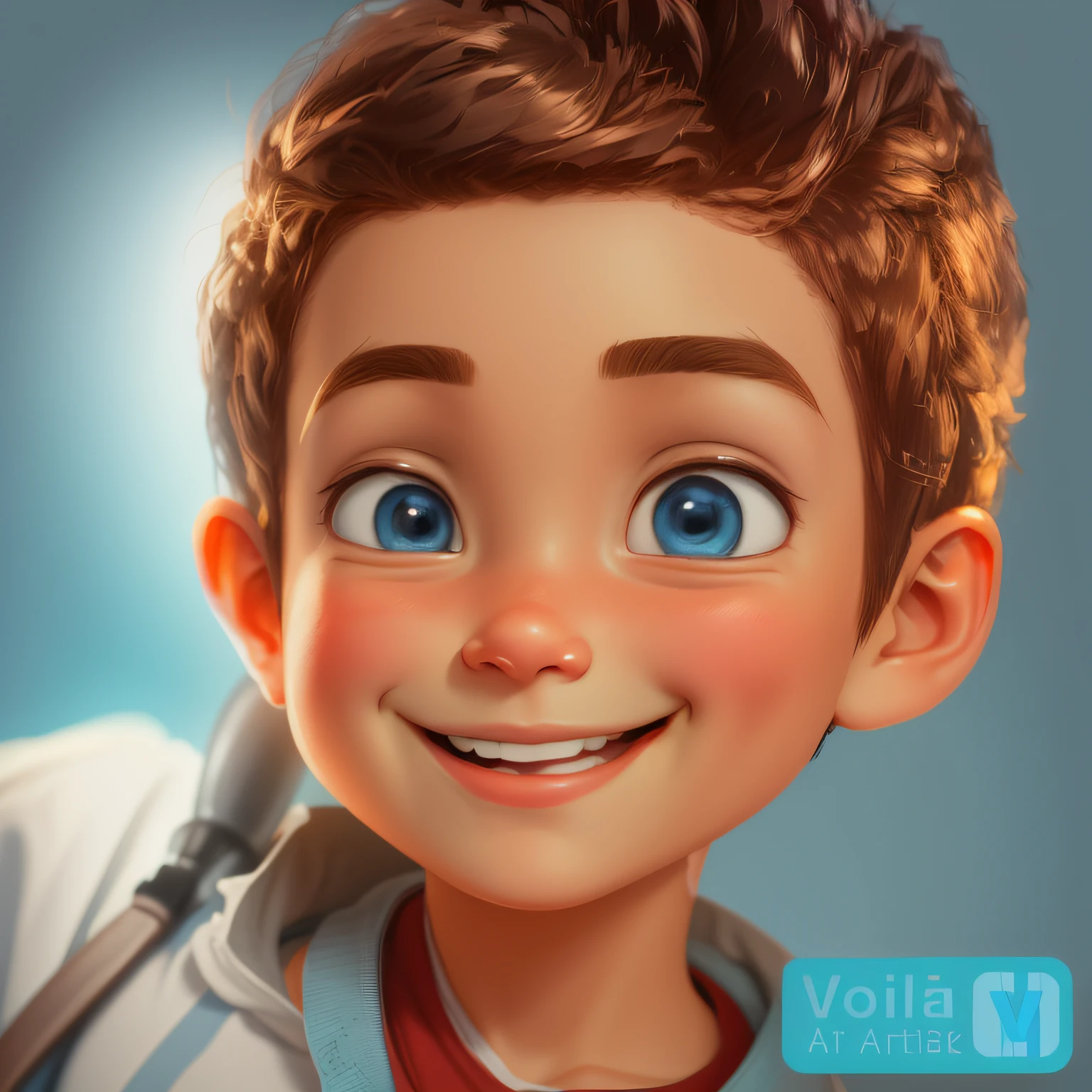 There's a cartoon boy with a big smile on his face, arte de pintura digital dos desenhos animados, pintura digital dos desenhos animados, painting digital adorable, arte digital dos desenhos animados, desenho animado de arte digital, in style of disney animation, inspirado em Lucas Vorsterman, Avatar de videogame, estilo pixar dos desenhos animados, animation film, animation film, retrato dos desenhos animados, Disney fotorrealista, animation character, arte dos desenhos animados