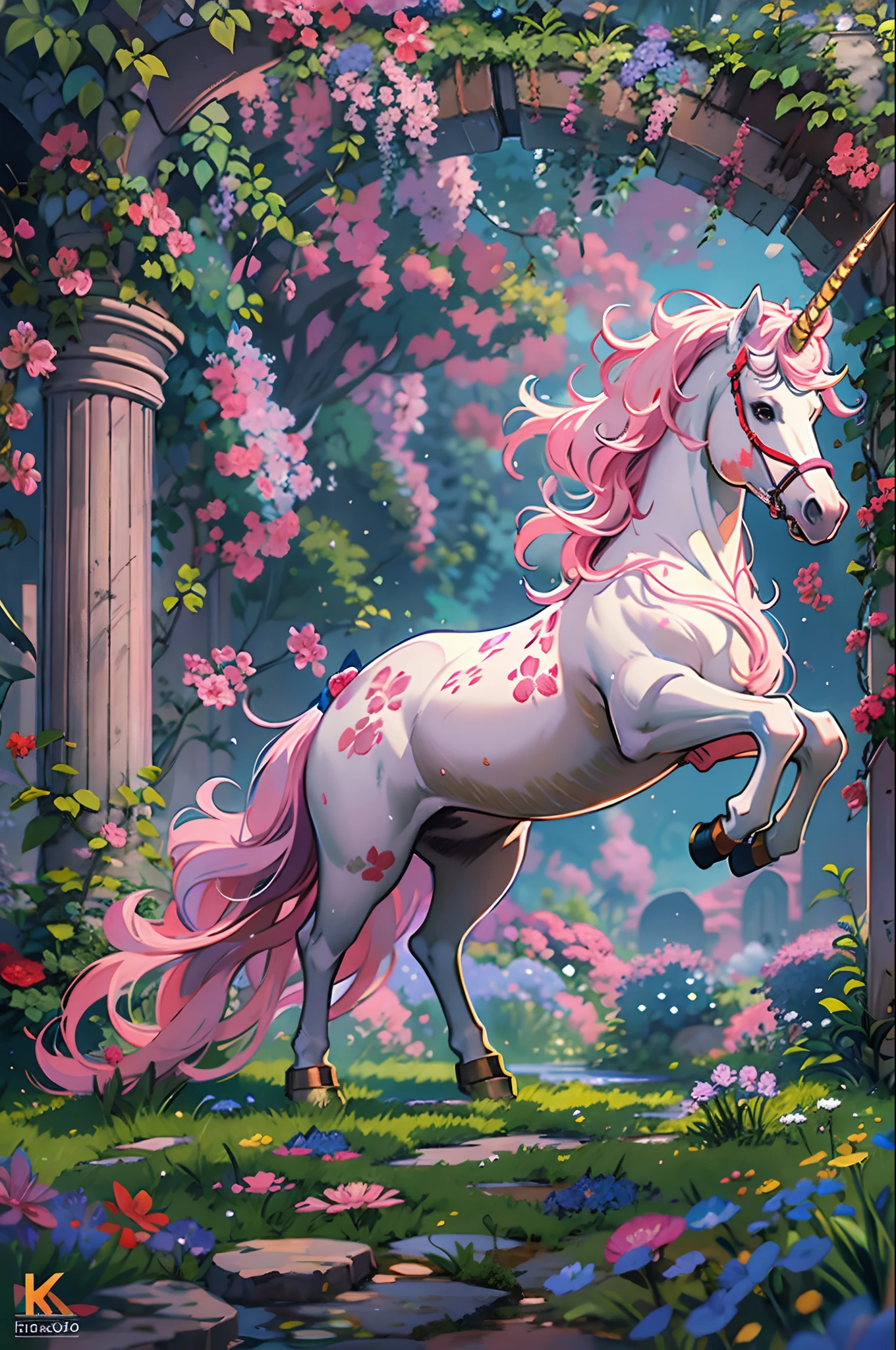 Mystical Unicorn 8k, Realismo, Mappa Studios, obra-prima, melhor qualidade, Arte Oficial, illustration, Linha clara, (Fresco_cor), perfect compositio, Absurdo, fantasia, focado