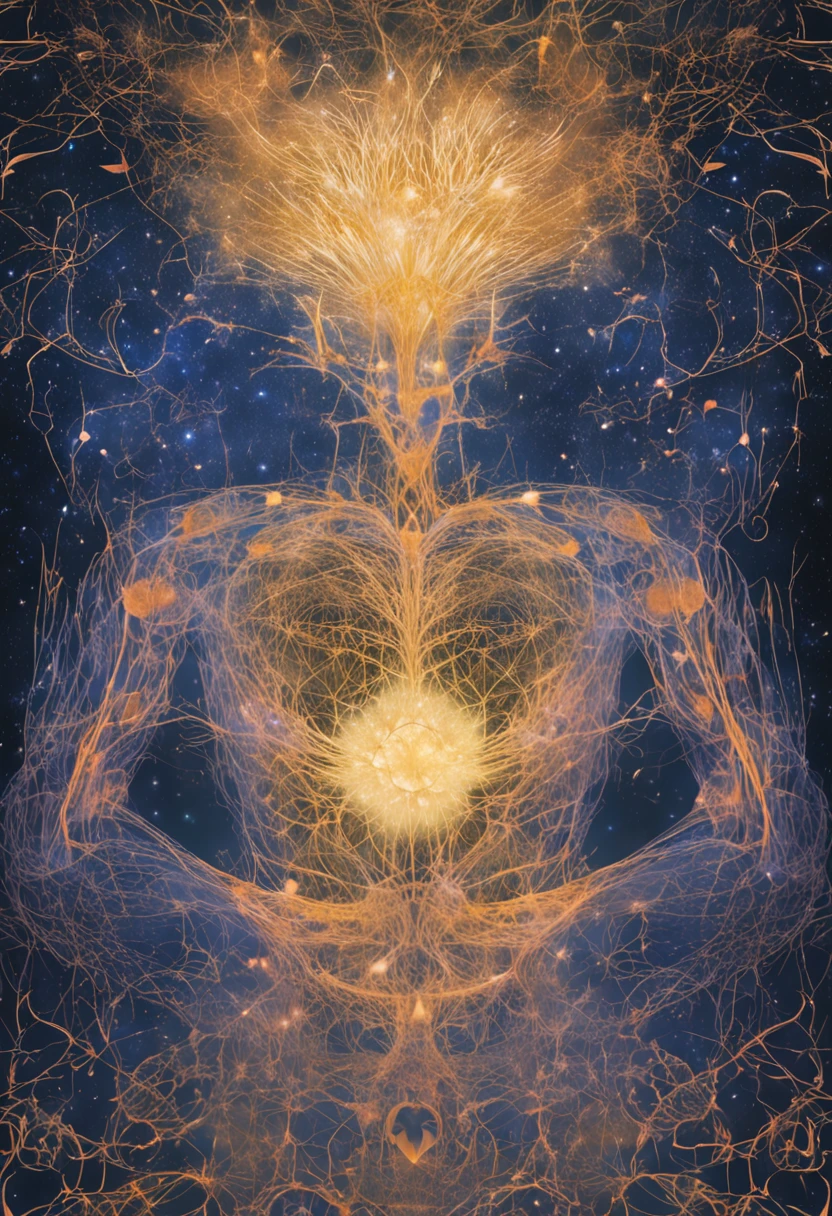 "Por favor, Create an image that represents the fusion of the human heart with the supernatural realm and the vast universe.
Imagine an ethereal and mysterious scenario. No centro da imagem, A human heart shines with a soft, sparkling light. The heart seems to be floating in a translucent mist, evoking a sense of mystery and transcendence.
From the heart, emanates a series of projections, each representing a unique aspect. Some projections take the form of elements of nature, like branches of trees, flower petals or dancing flames, evoking a deep connection to the natural realm.
Other projections extend into outer space, turning into bright constellations, distant galaxies or rays of shooting stars. These cosmic projections symbolize the expansion of human emotion beyond the limits of the Earth, conectando-se ao vasto universo.
A paleta de cores inclui tons de azul celeste, violeta profundo e dourado, Creating a magical and spiritual atmosphere. The soft light emanating from the heart and projections contributes to a sense of peace and awe.
The resulting image captures the idea of a human heart that transcends earthly boundaries, Exploring the Supernatural and Cosmic Realms. This fusion of the human and the divine creates a visual narrative that evokes the search for the deepest emotional connection and the expansion of one's own essence into the vast universe."